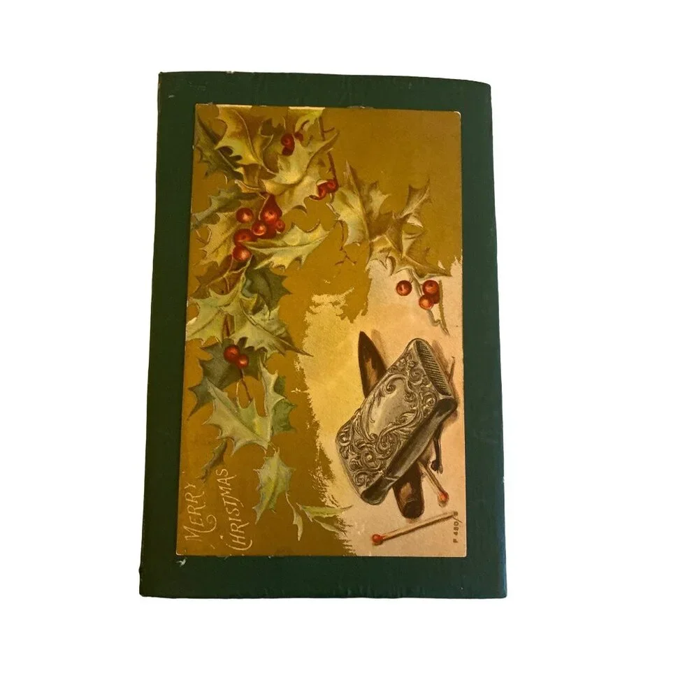 Vintage Merry Christmas Happy New Year‎ Faux Book Box Green Gold Sparkle